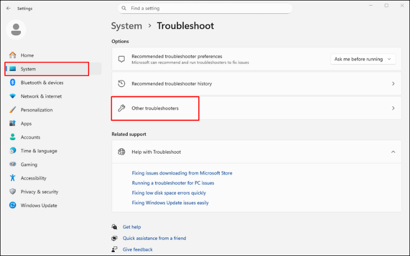 Chọn Other troubleshooters