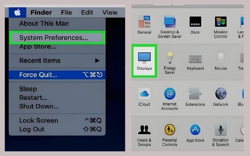 Chọn System Settings (Cài đặt hệ thống) > Displays (Màn hình)