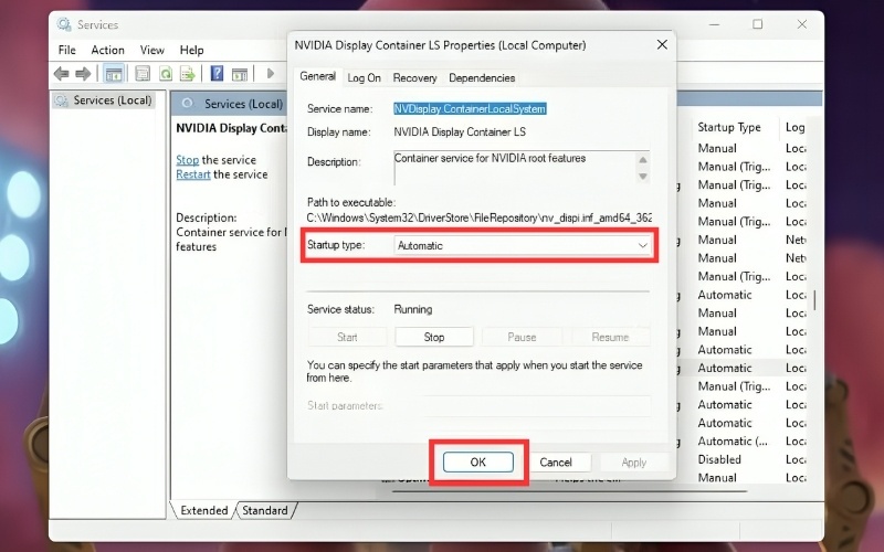 Kiểm tra và khởi chạy các dịch vụ (Services) của NVIDIA
