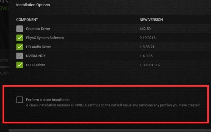 Cài đặt lại driver qua NVIDIA GeForce Experience (Clean Install)