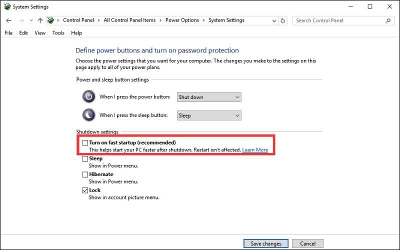 Tắt tính năng Fast Startup trên Windows