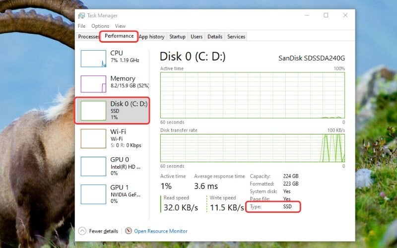 Xác định loại ổ đĩa đang hoạt động bằng Task Manager