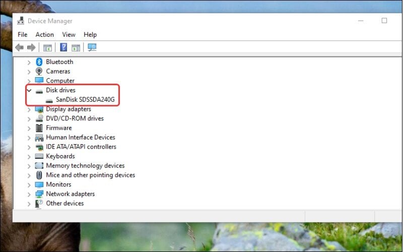 Tìm và nhấp đúp chuột vào mục Disk drives để xem ổ cứng