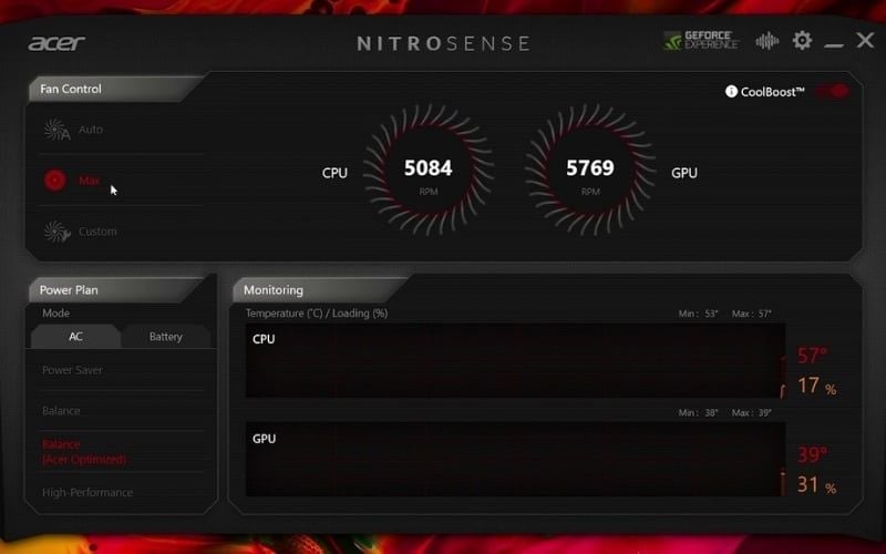 Phần mềm quản lý của Acer giúp điều chỉnh hiệu năng và tối ưu máy trước khi chơi game