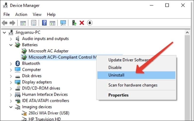 Cài lại driver pin trên Windows