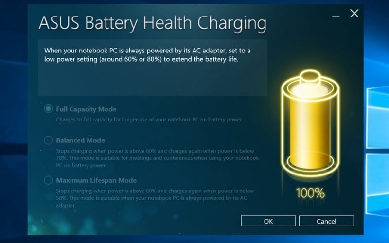 Kiểm tra thiết lập trong MyASUS và Battery Health Charging