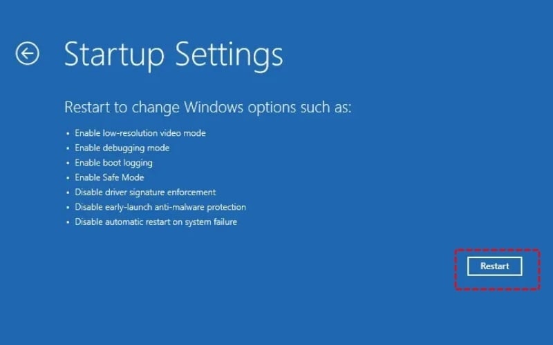 Chọn Startup Settings > Restart