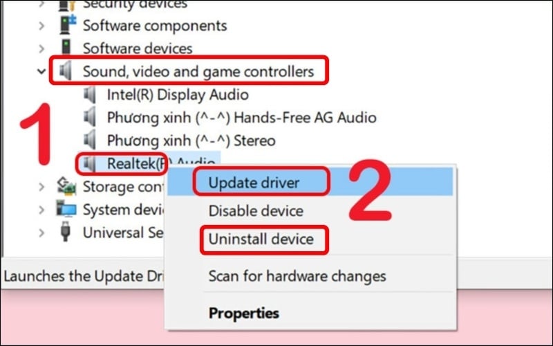 Update hoặc Uninstall driver Realtek Audio Driver