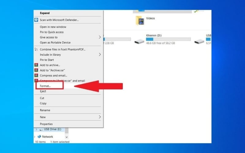 Nhấn chuột phải vào ổ đĩa của thẻ nhớ và chọn Format...
