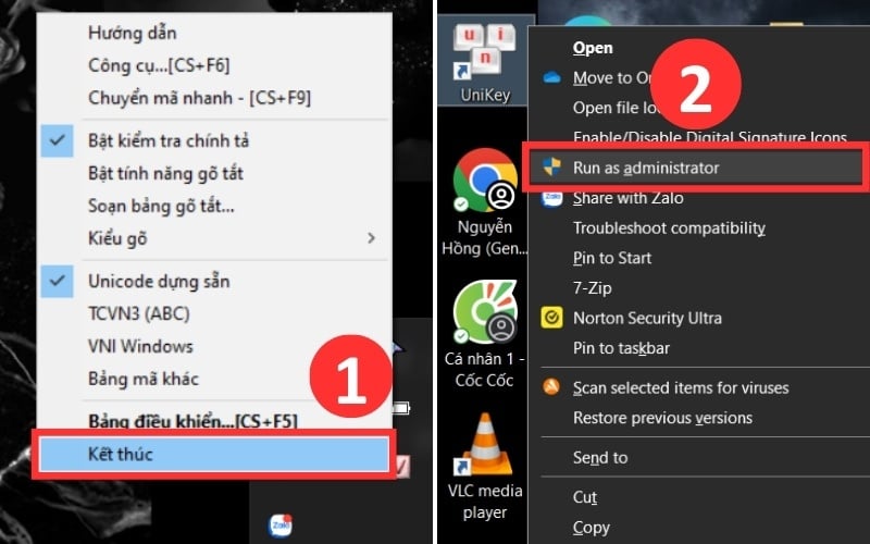 Khởi động UniKey trên màn hình với quyền Administrator
