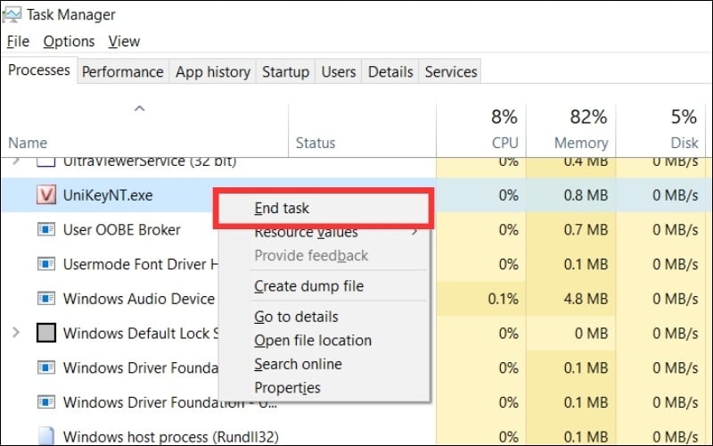 Xử lý lỗi trùng lặp phiên bản UniKey trong Task Manager