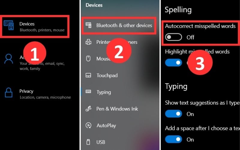 Tắt Autocorrect misspelled words trên Windows