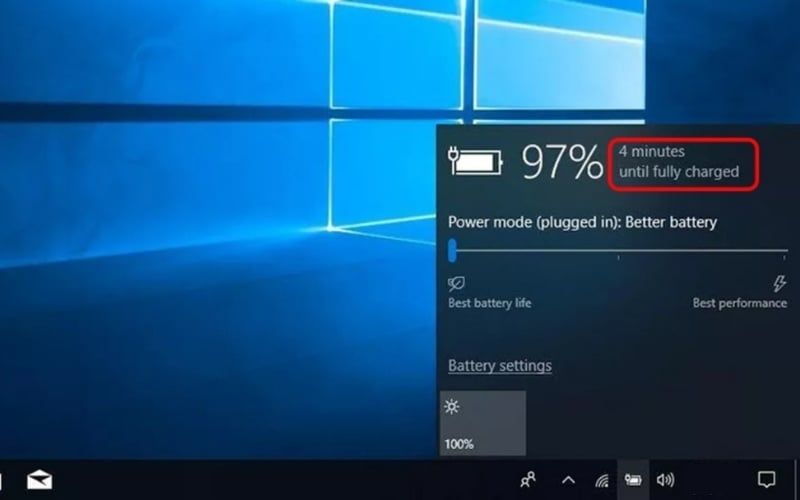 Kiểm tra thời gian sạc pin trên thanh taskbar