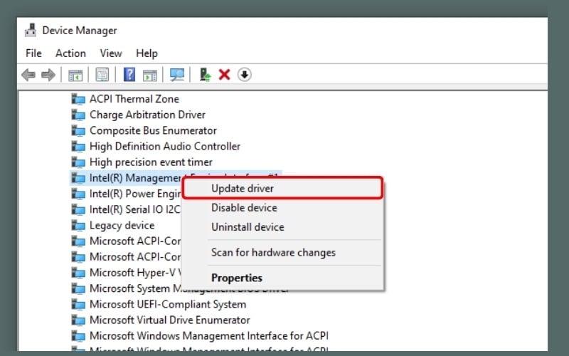 Nhấp chuột phải và chọn Update driver