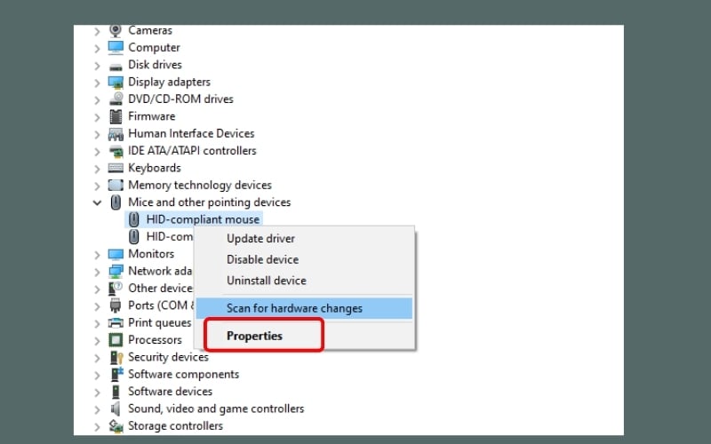 Nhấp chuột phải vào thiết bị của bạn, chọn Properties