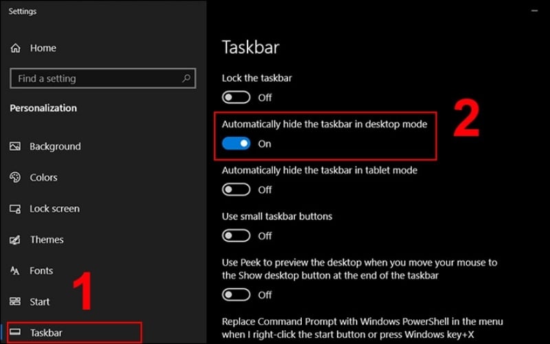 Tự động ẩn Taskbar để hạn chế lỗi burn-in