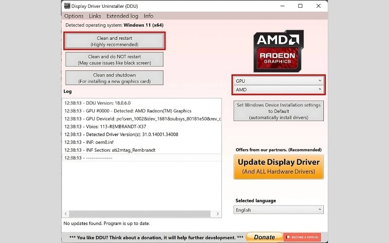 Bạn nên thử cài đặt lại driver sạch bằng công cụ DDU