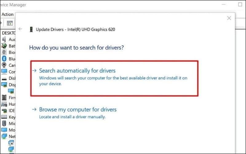 Chọn Search automatically for drivers và để Windows tự động tìm kiếm