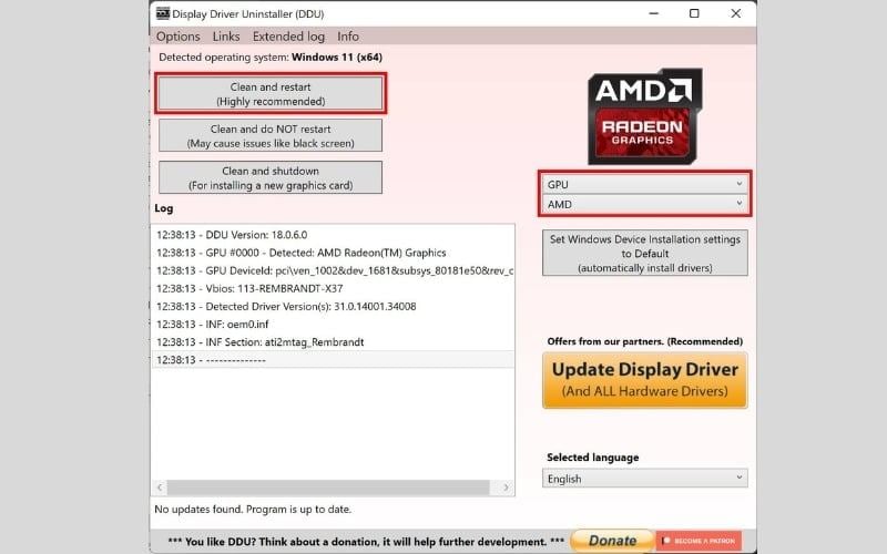 Sử dụng công cụ DDU ở chế độ Safe Mode của Windows để gỡ sạch driver cũ