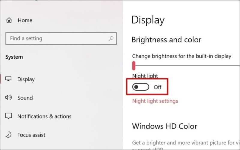 Tìm đến mục Night Light và gạt thanh trượt sang Off