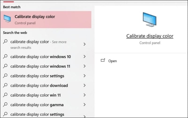 Mở công cụ Calibrate display color