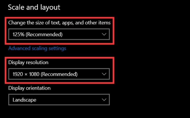 Đặt lại đúng độ phân giải và tỉ lệ hiển thị