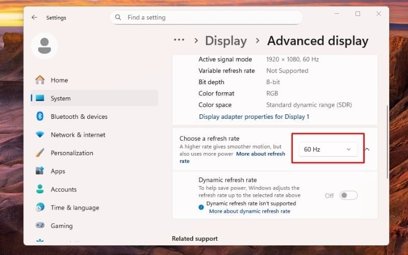Giảm tần số quét xuống mức 60Hz để kiểm tra tình trạng sọc