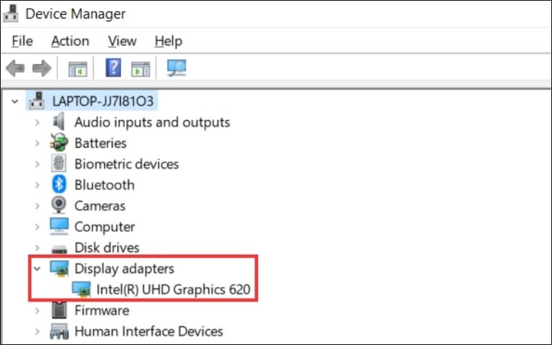 Kiểm tra card màn hình bằng cách sử dụng Device Manager