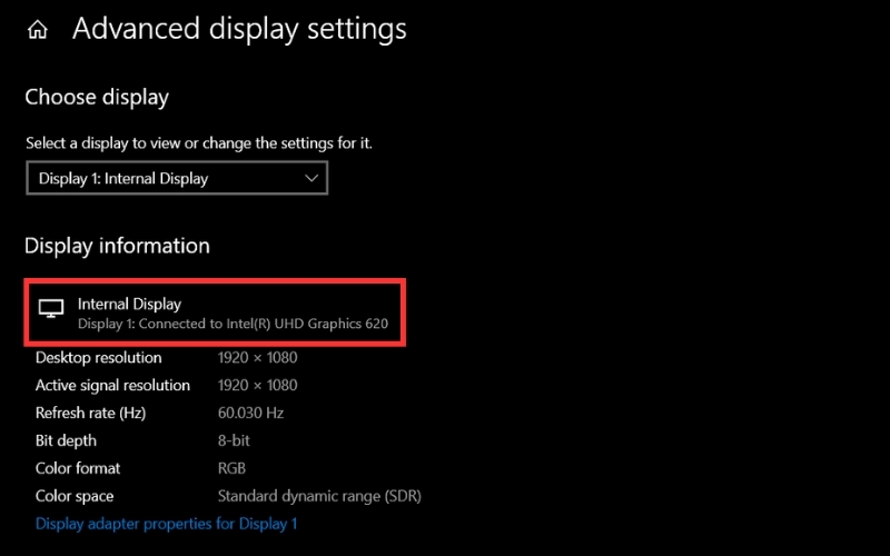 Kiểm tra card màn hình trong System Settings