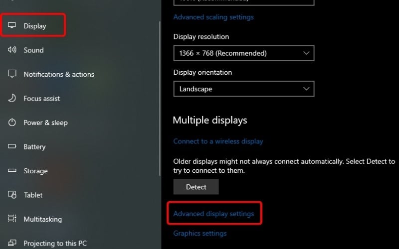 Chọn Display > Advanced display settings