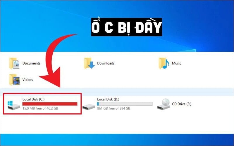 Ổ cứng đầy sẽ gây ra tình trạng giật lag hệ thống
