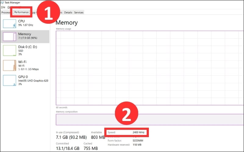 Cách kiểm tra bus RAM trong Task Manager
