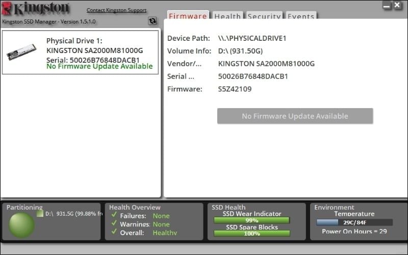 Kingston SSD Manager giúp theo dõi tình trạng ổ cứng và cập nhật firmware an toàn