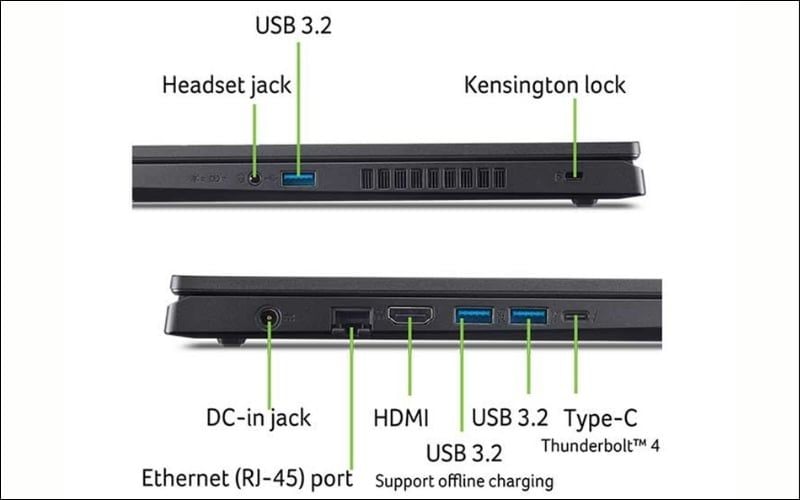 Laptop được trang bị đa dạng cổng kết nối đáp ứng nhiều nhu cầu