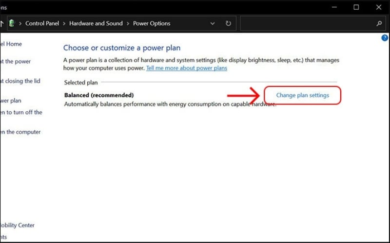 Nhấn vào Change plan settings