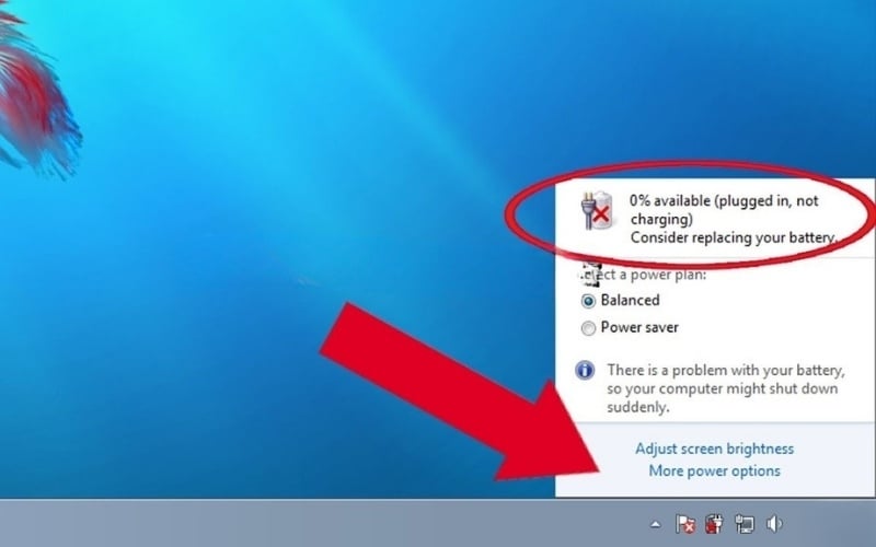 Biểu tượng pin trên thanh Taskbar xuất hiện một dấu gạch chéo màu đỏ
