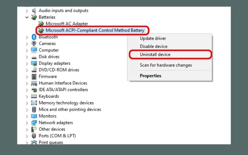 Chọn Uninstall device
