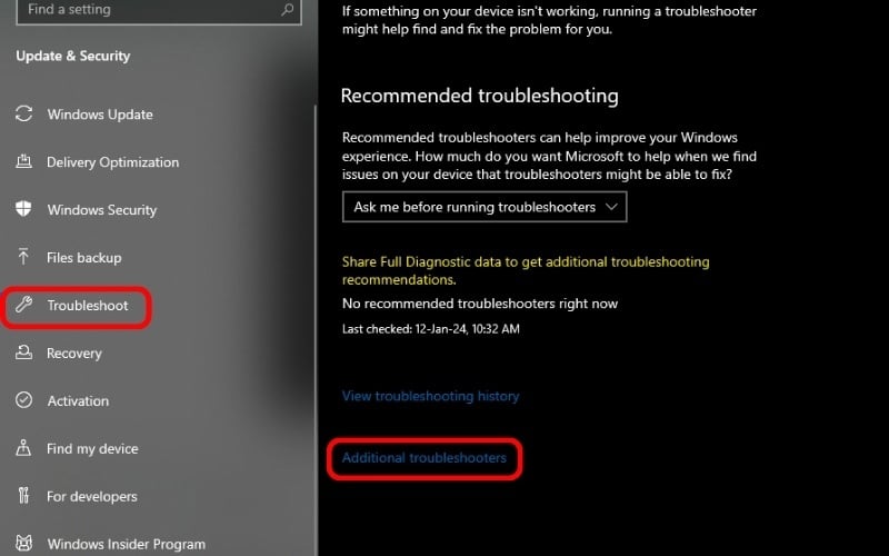 Nhấn vào Additional troubleshooters