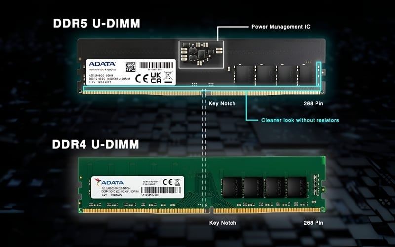 Hai chuẩn RAM có số lượng chân cắm và vị trí rãnh khoét khác nhau