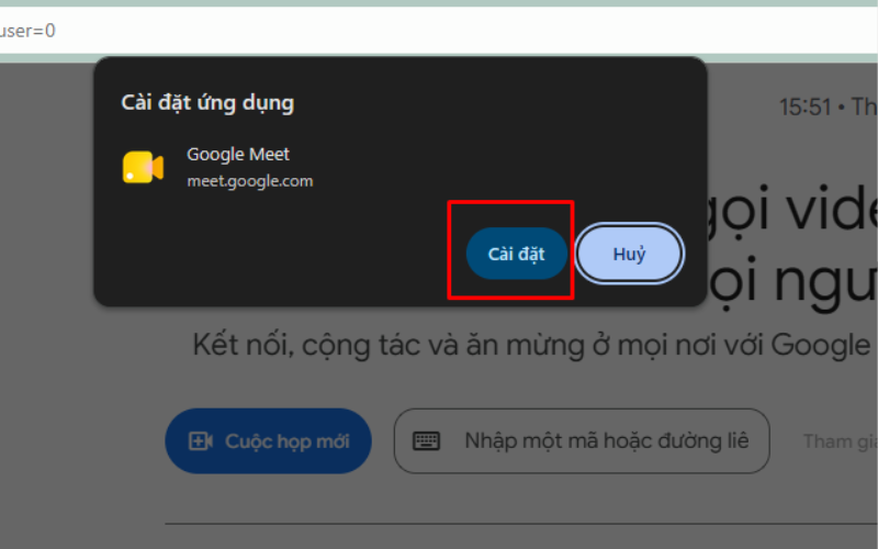 Nhấn Install/Cài đặt