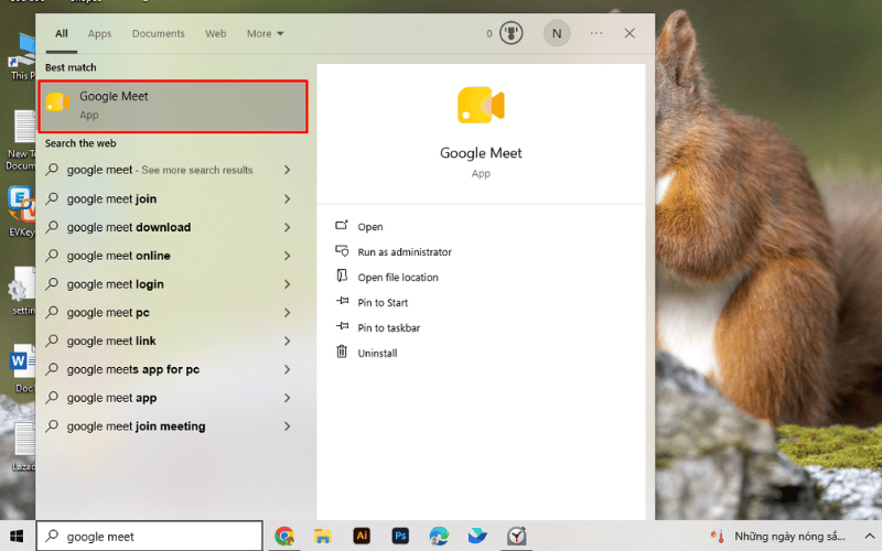 Mở Google Meet từ desktop, Start Menu hoặc danh sách ứng dụng