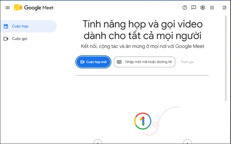 Giao diện ứng dụng Google Meet