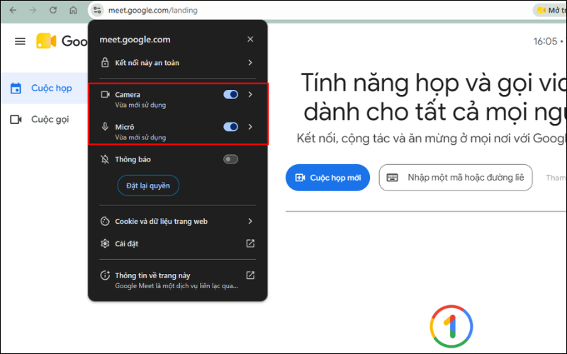 Kiểm tra quyền truy cập mic/camera của trình duyệt