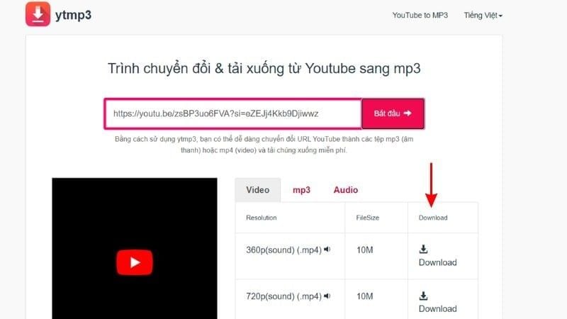 Sử dụng công cụ trực tuyến YTMP3