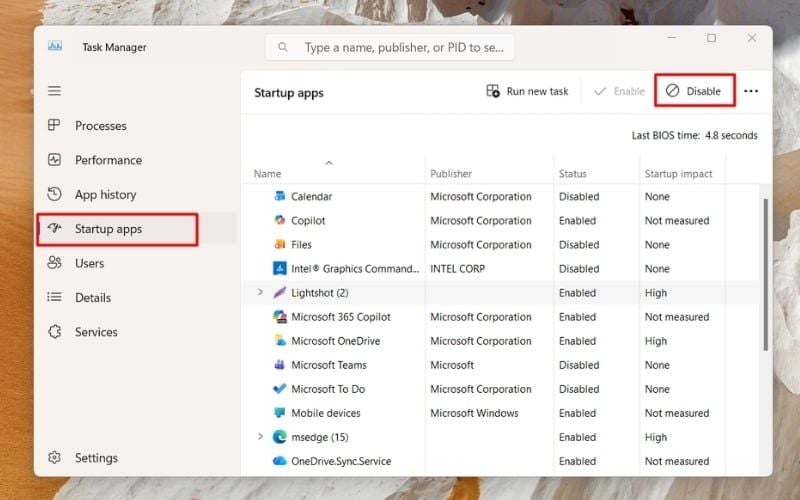Chọn Disable để tắt cài đặt khởi động cùng Windows