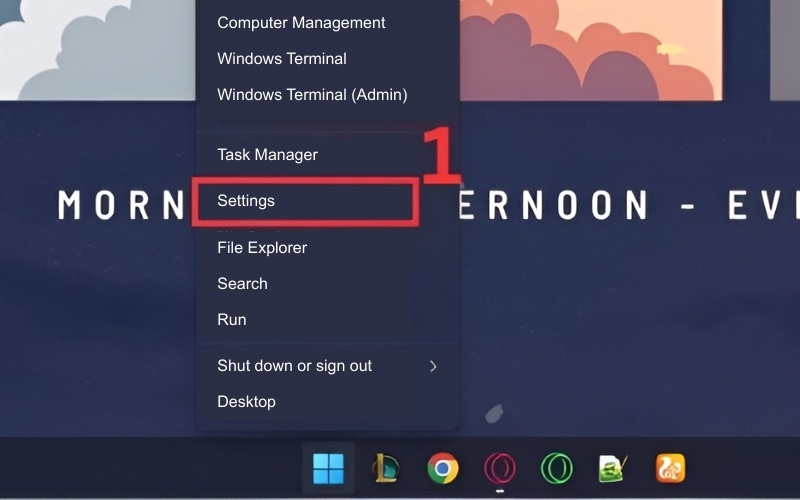 Vào Setting trong menu Start