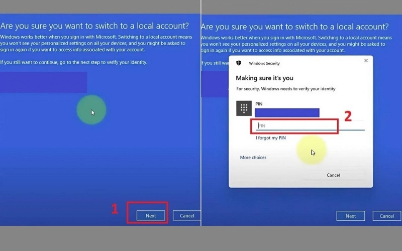 Thực hiện xác thực danh tính thông qua Windows Hello hoặc mã PIN máy tính.