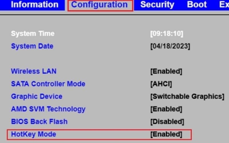 Điều chỉnh trạng thái phù hợp tại dòng Hotkey Mode