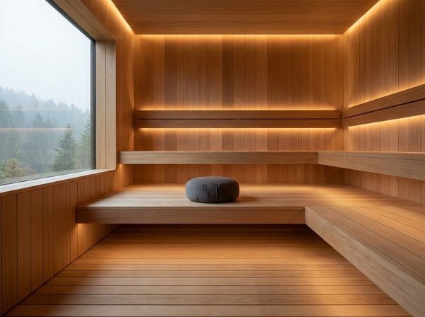 Thiết kế phòng xông hơi tối giản kết hợp không gian thiền định yên tĩnh.