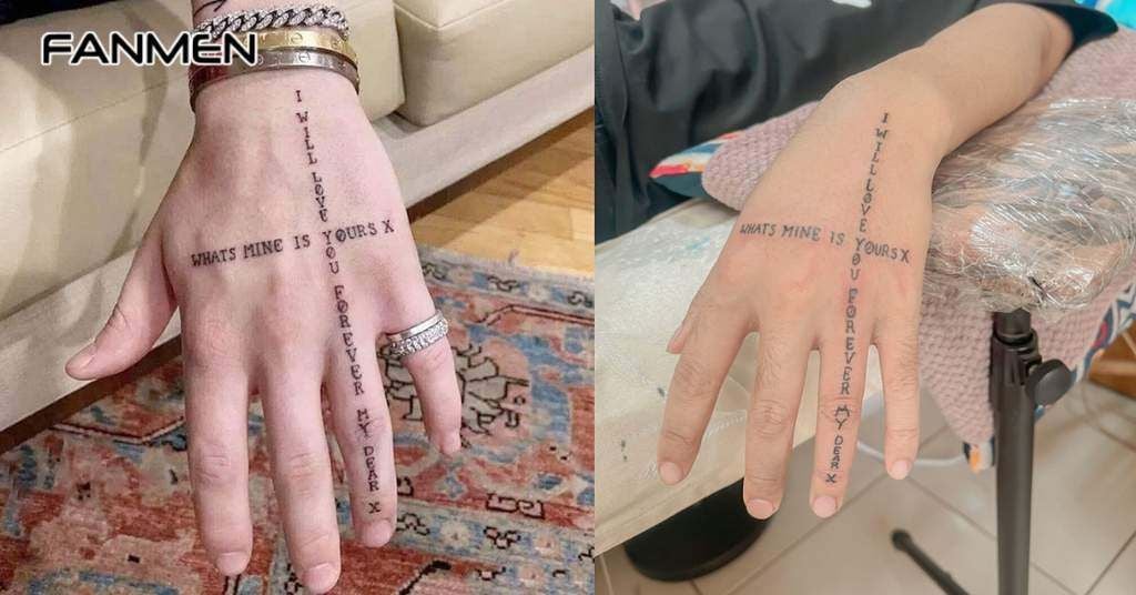 Hình xăm chữ ở mu bàn tay và ngón tay cho nam
